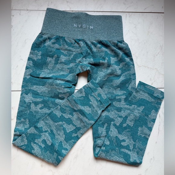NVGTN Pants - NVGTN Teal Camo High Waisted Leggings; size small